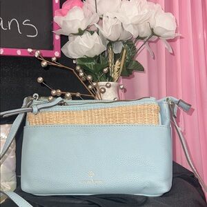 Nanette Lepore Cornflower Blue With Straw Bag Crossbody